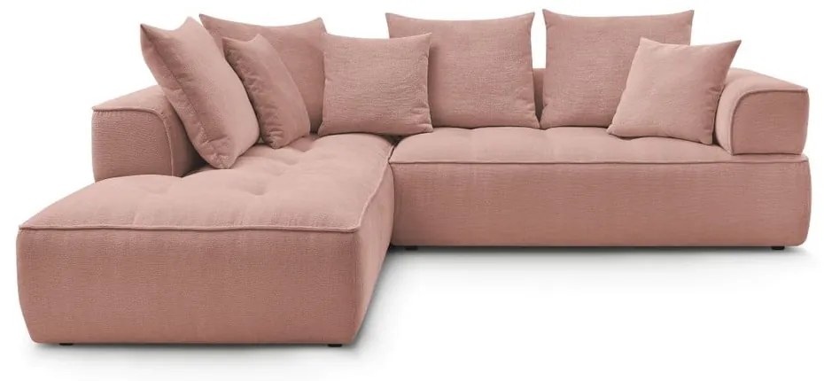 Colțar roz cu tapițerie din chenille (cu colț pe partea stângă/în formă de ”L”) Whesley – Bobochic Paris