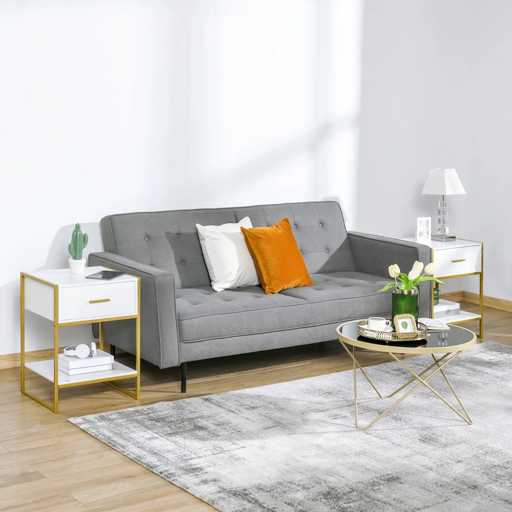 HOMCOM Set din 2 Noptiere Moderne, Noptiere cu Raft și Sertar, Organizatoare de Depozitare pentru Dormitor, 45x40x60 cm, Alb | Aosom Romania