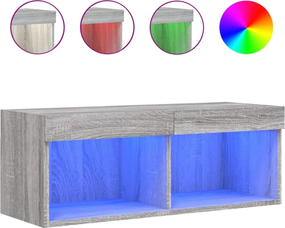 vidaXL Comodă TV cu lumini LED, gri sonoma, 80x30x30 cm