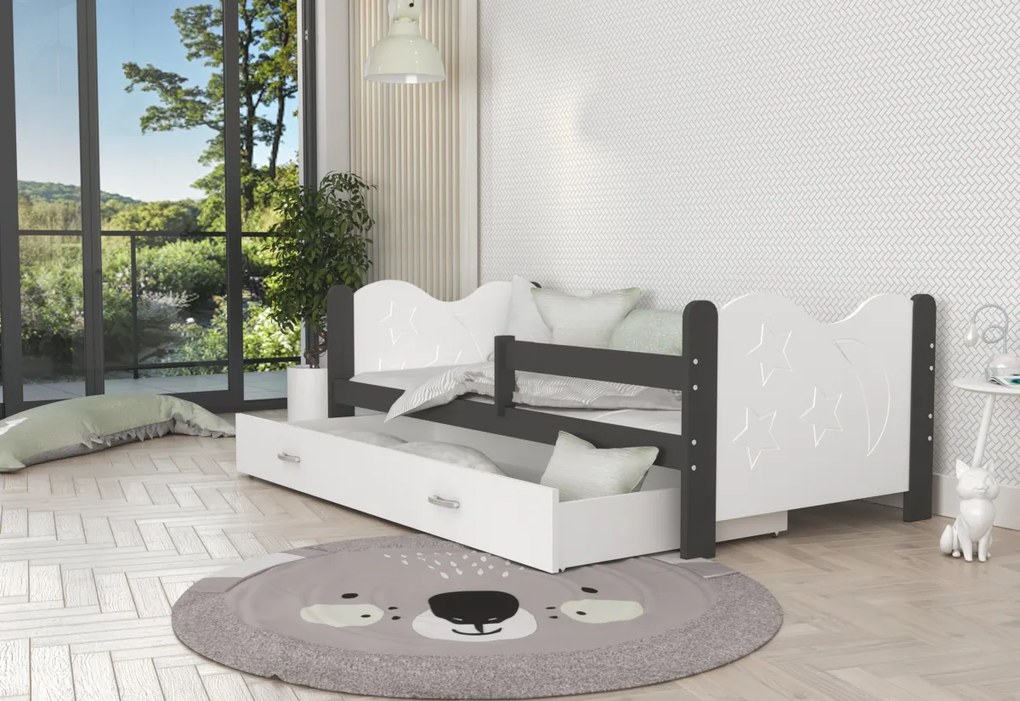 Supermobel Pat pentru copii MIKOLAJ P1 COLOR + saltea + somieră GRATIS, 160x80, gri/alb