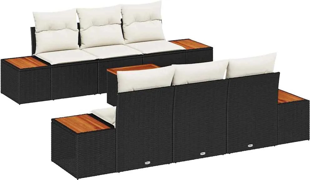 vidaXL Set de canapele pentru grădină cu pernă 7 pcs Negru Rattan poli