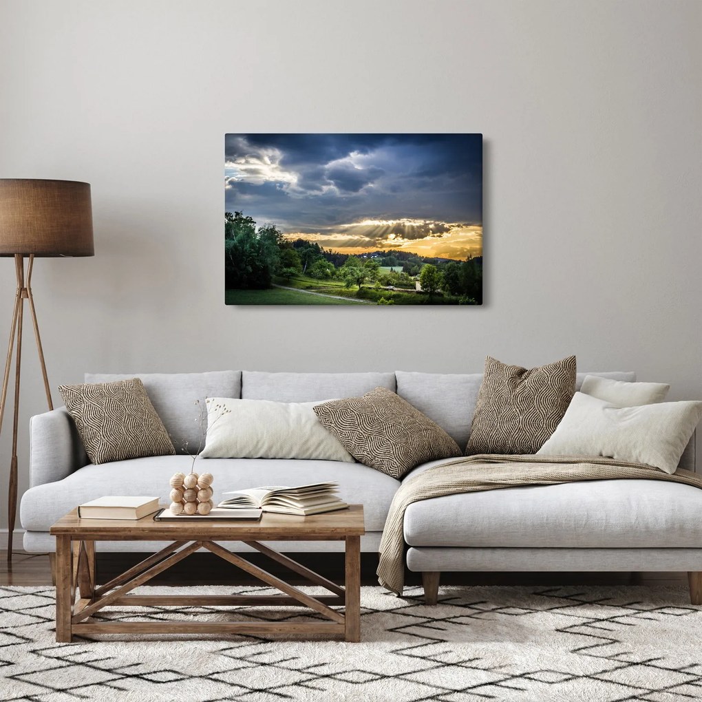 Tablou cu peisaj și raze de soare (90x60 cm)