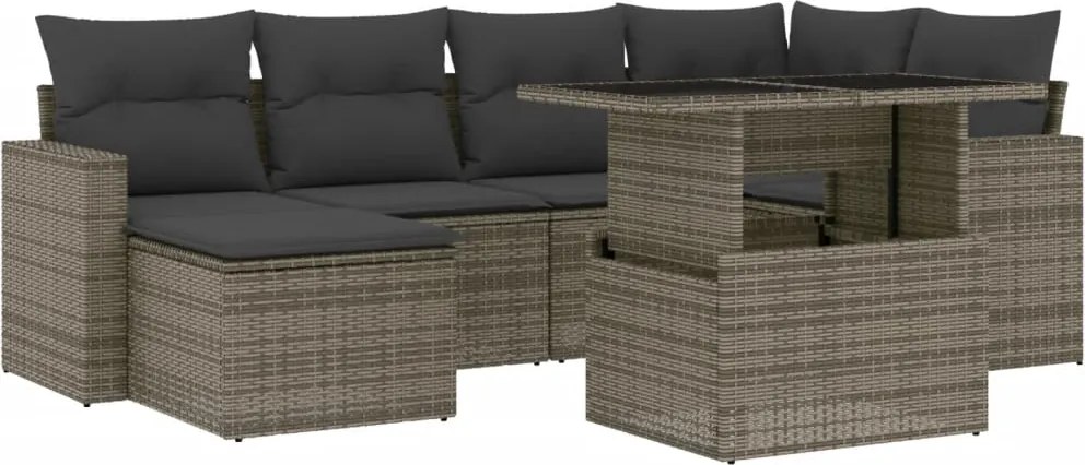 vidaXL Set canapele de grădină, 7 piese, cu perne, gri, poliratan