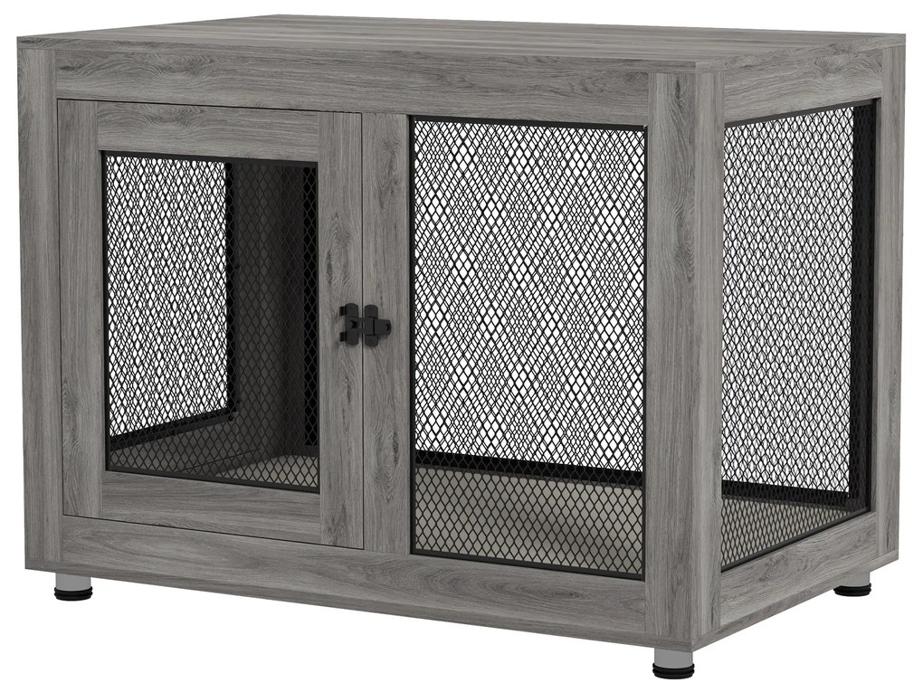 PawHut Cușcă pentru câini, Cușcă pentru căței, cu pernă rezistentă la apă, grilaj de oțel, piciorușe ajustabile, 94x60x71,5 cm | Aosom Romania