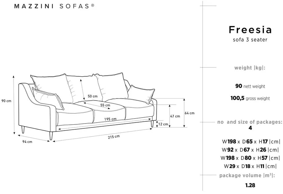 Canapea extensibilă cu spațiu de depozitare Mazzini Sofas Freesia, gri deschis