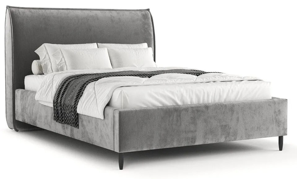 Pat matrimonial gri tapițat cu spațiu de depozitare cu somieră 160x200 cm Shell – Maison de Rêve