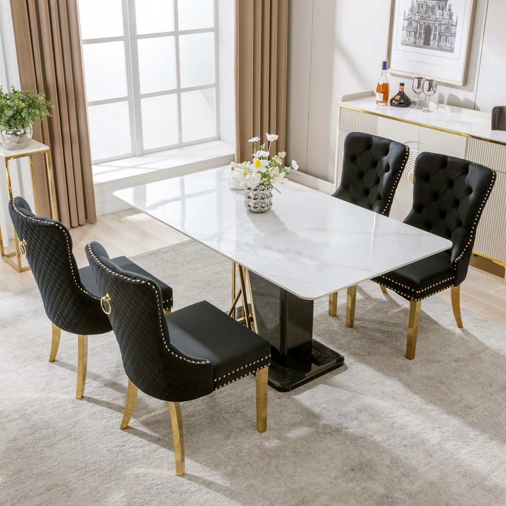 Set de 4 scaune de sufragerie tapițate în catifea, Negru | Aosom Romania