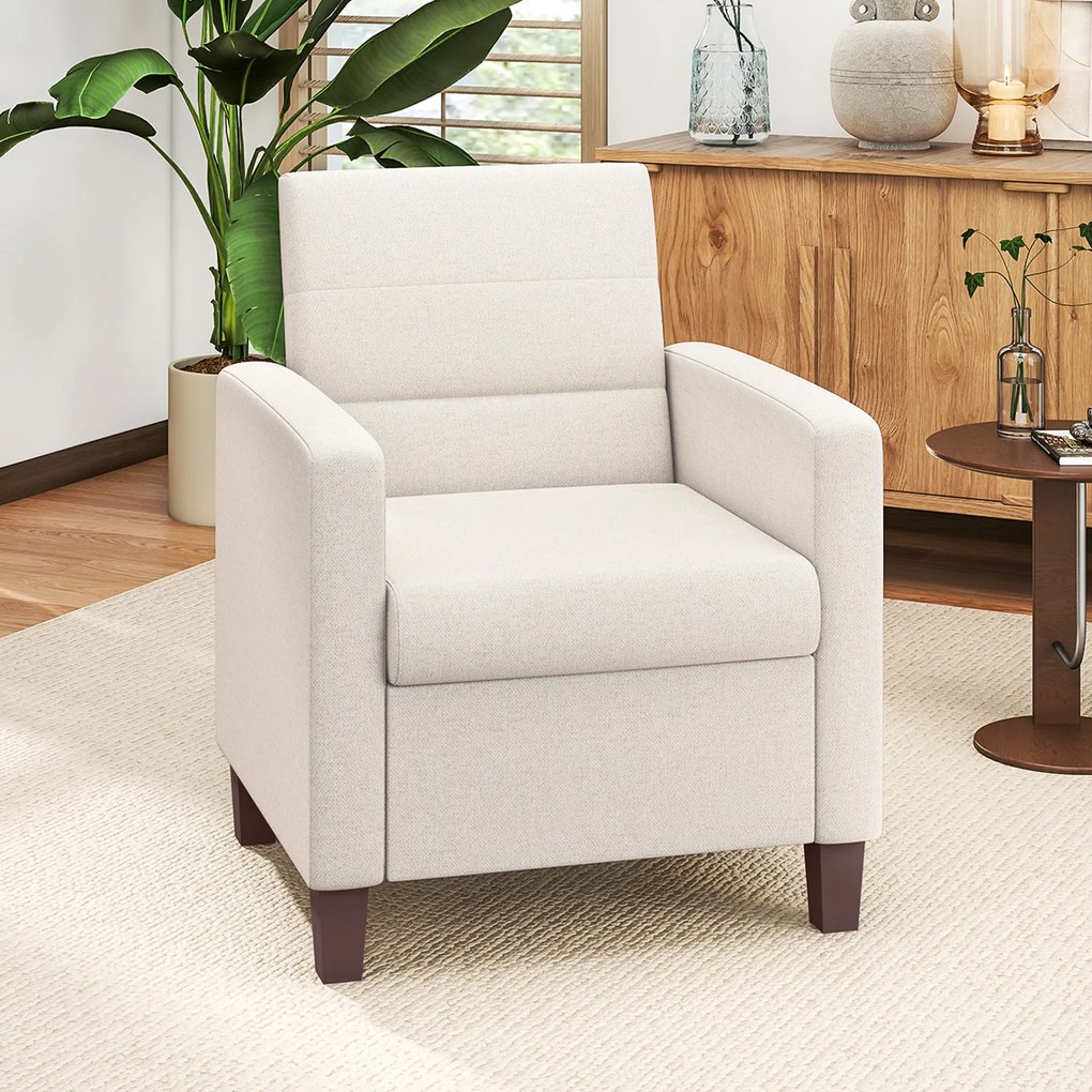 HOMCOM Upholstered Armchair in Linen Look, Foam, Seat Cushion, Wood Frame, Cream White | Aosom Romania