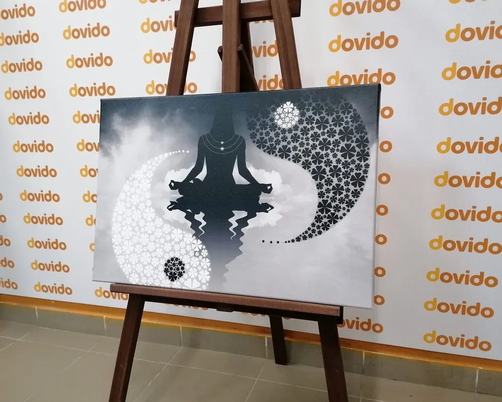 Tablou yin și yang yoga în design alb-negru