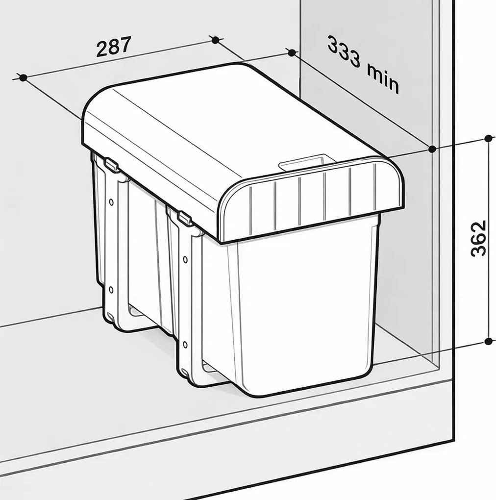 Cos gunoi incorporabil Aladin Black Bio 40 Ecomax, cu extragere totala, negru, 1 x 16 l H:362 mm; L:287 mm; A:333 mm, Negru, Plastic 100% reciclat