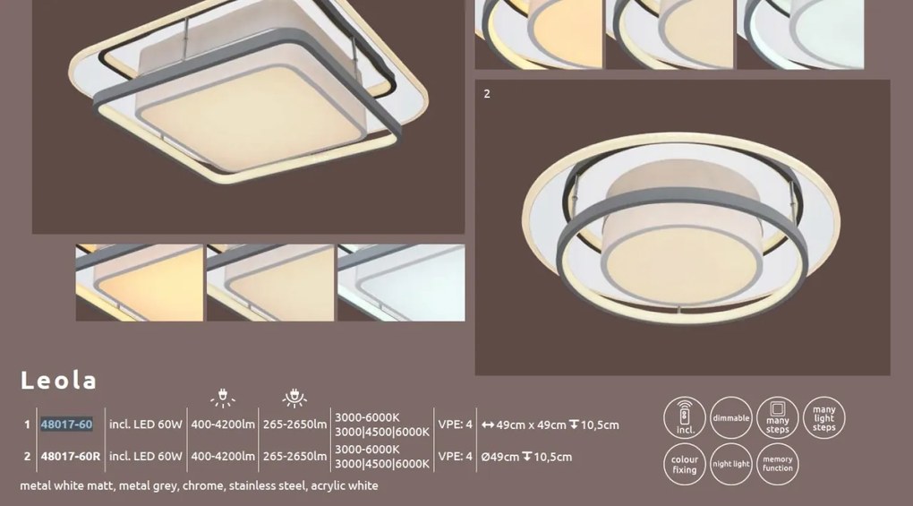 Plafoniera LED moderna cu telecomanda LEOLA 60W