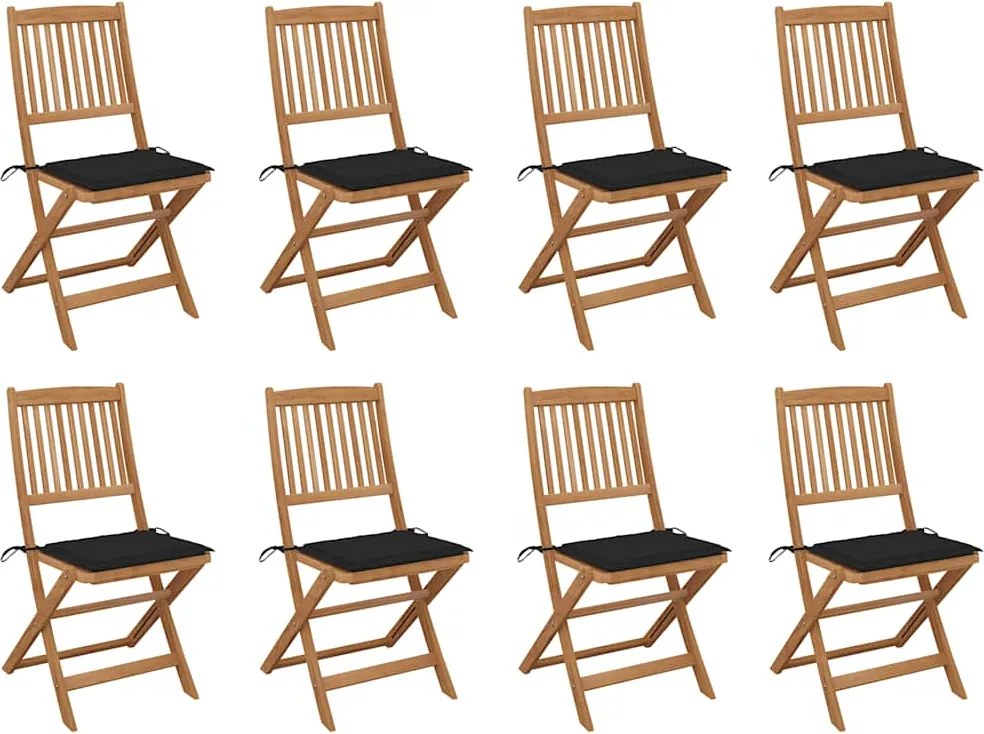 vidaXL Scaune pliabile de exterior cu perne, 8 buc., lemn masiv acacia