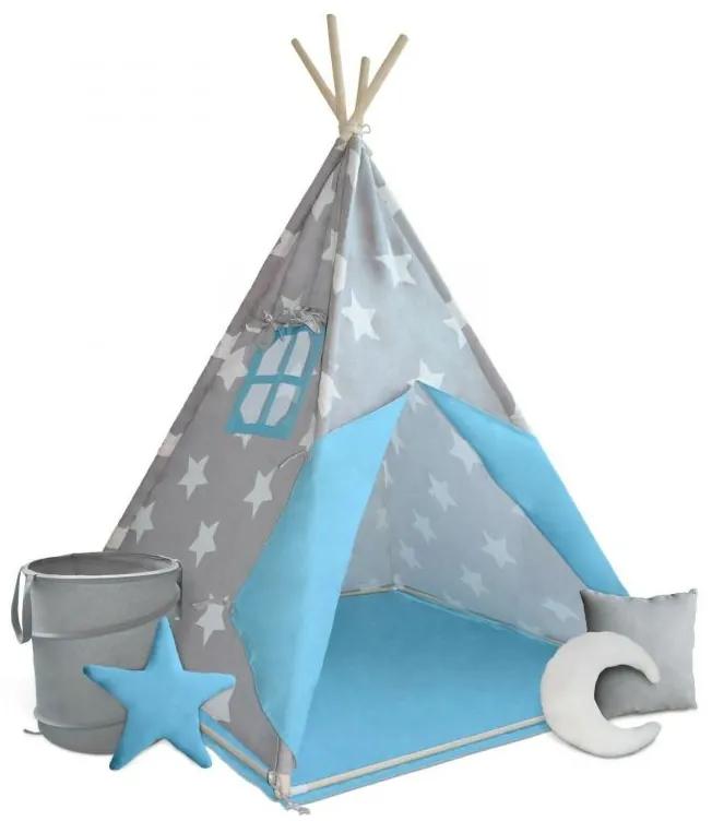 Cort Teepee pentru copii , albastru / gri, cu accesorii