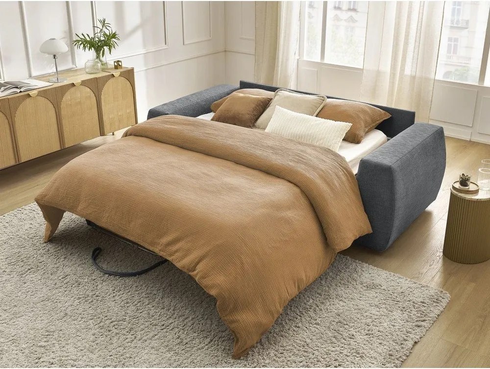 Canapea gri închis pentru dormitul zilnic/extensibilă cu tapițerie din chenille 220 cm Hugo – Bobochic Paris