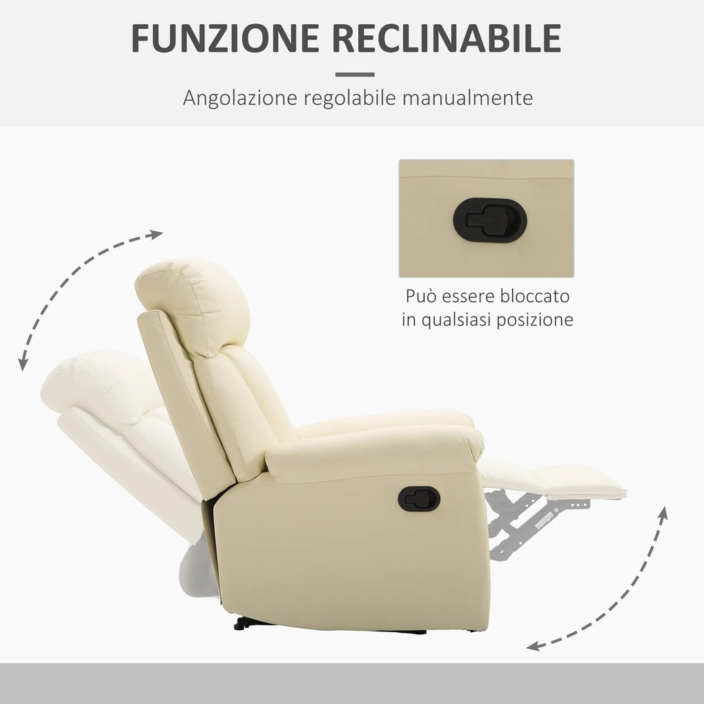 Fotoliu recliner cu spatar rabatabil HOMCOM, piele ecologica, 80×97×107cm | Aosom Romania