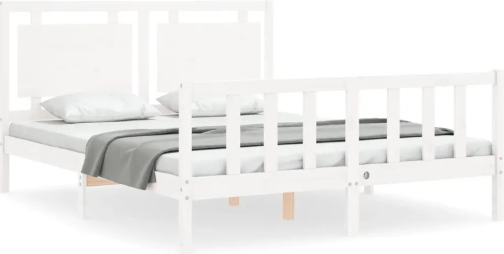 vidaXL Cadru de pat fără saltea, alb, 160x200 cm, lemn masiv pin