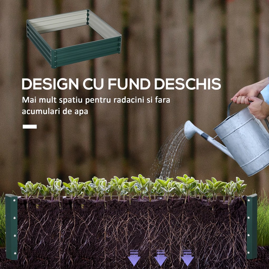 Outsunny Pat de Gradina Suprainaltat Galvanizat Cadru din Otel pentru Cultivare Legume Flori 120x120x30cm Rezistent la Intemperii | Aosom Romania