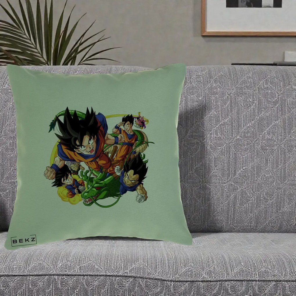 Perna Personalizata Dragon Ball Goku si Shenron Actiune, 40x40 cm, Verde, Husa Detasabila, Perna Inclusa, BEKZ®