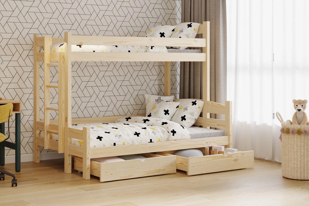 Pat supraetajat Lovic 90x200/120x200 cu sertare stânga - pin