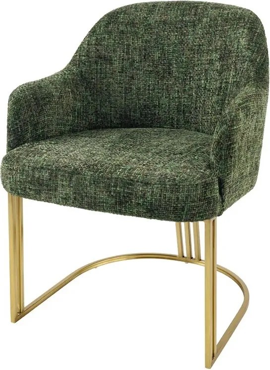 Set 2 scaune, Stofa Chenila, Verde inchis, Metal, Auriu, EXTRAVAGANCIA