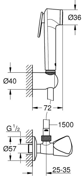GROHE 26357000 - Set pentru perete cu robinet unghiular, crom lucios