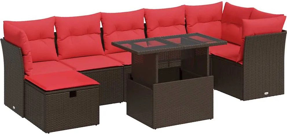 vidaXL Set mobilier grădină perne 8 piese maro, poliratan