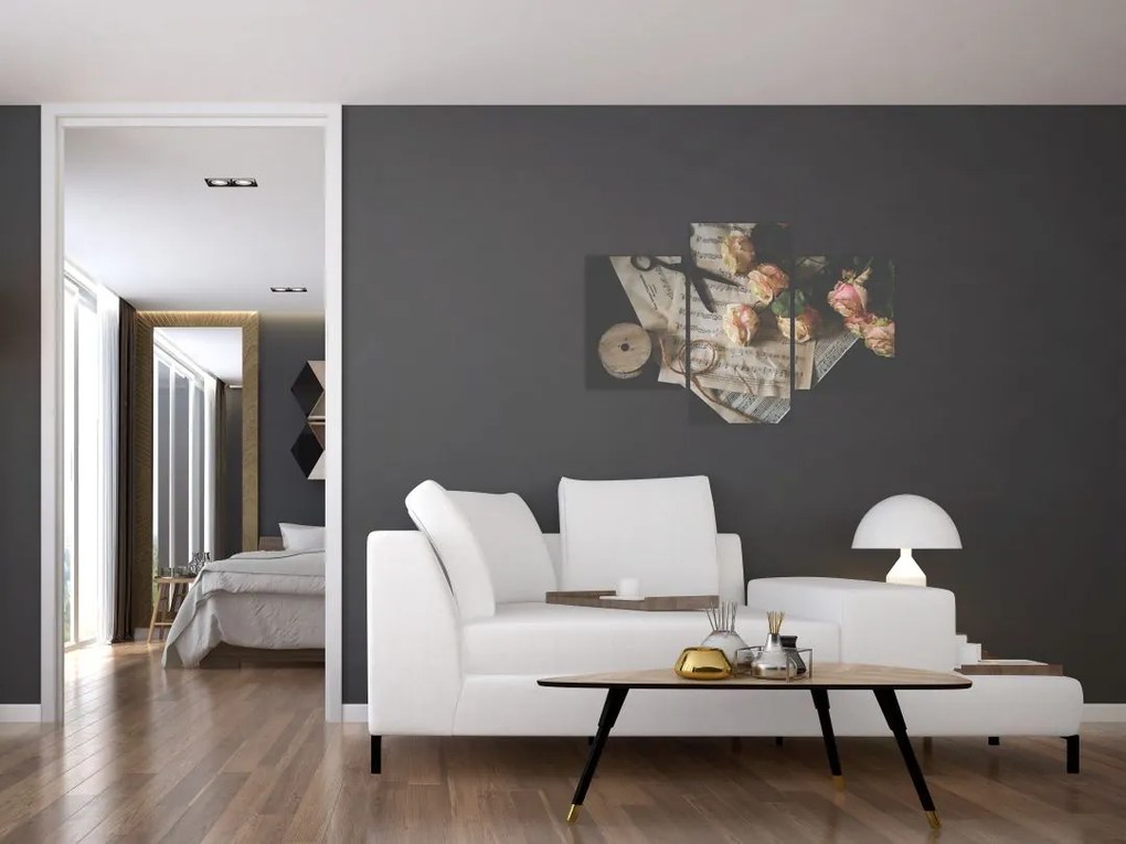 Tablou cu note muzicale și trandafiri (90x60 cm)