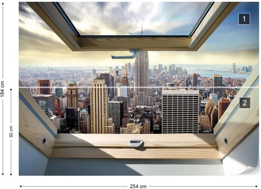 GLIX Fototapet - New York City Skyline 3D Skylight Window View Vliesová tapeta  - 254x184 cm