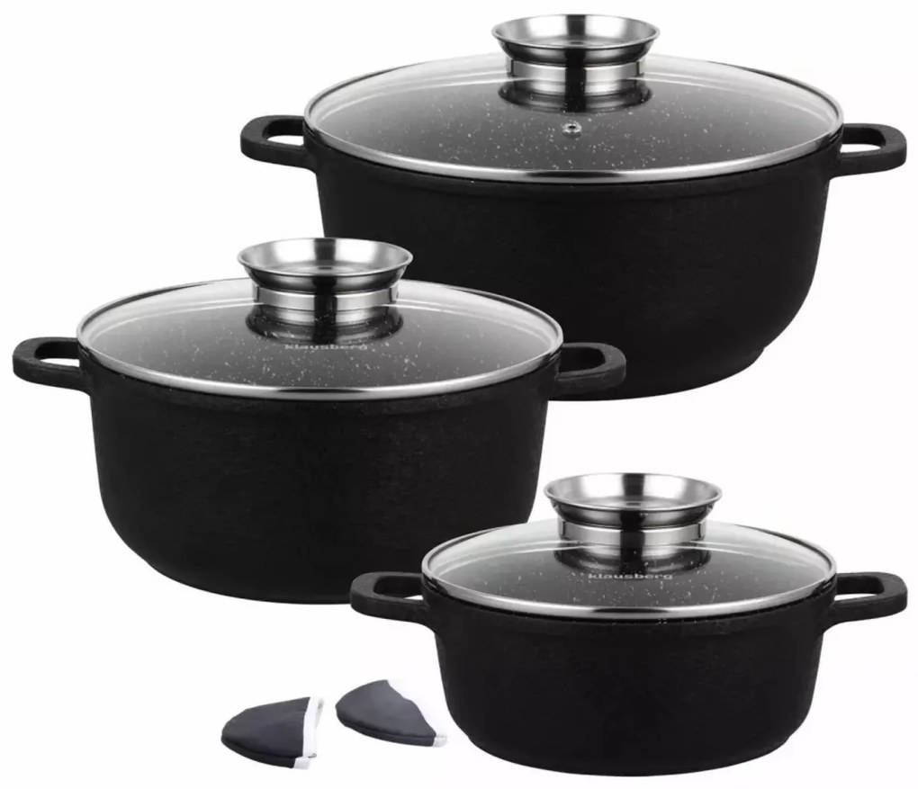 Set 3 oale cu capace 20/24/28 CM 2.3 /4.5/6.8 L Klausberg KB7359, antiaderente, inductie