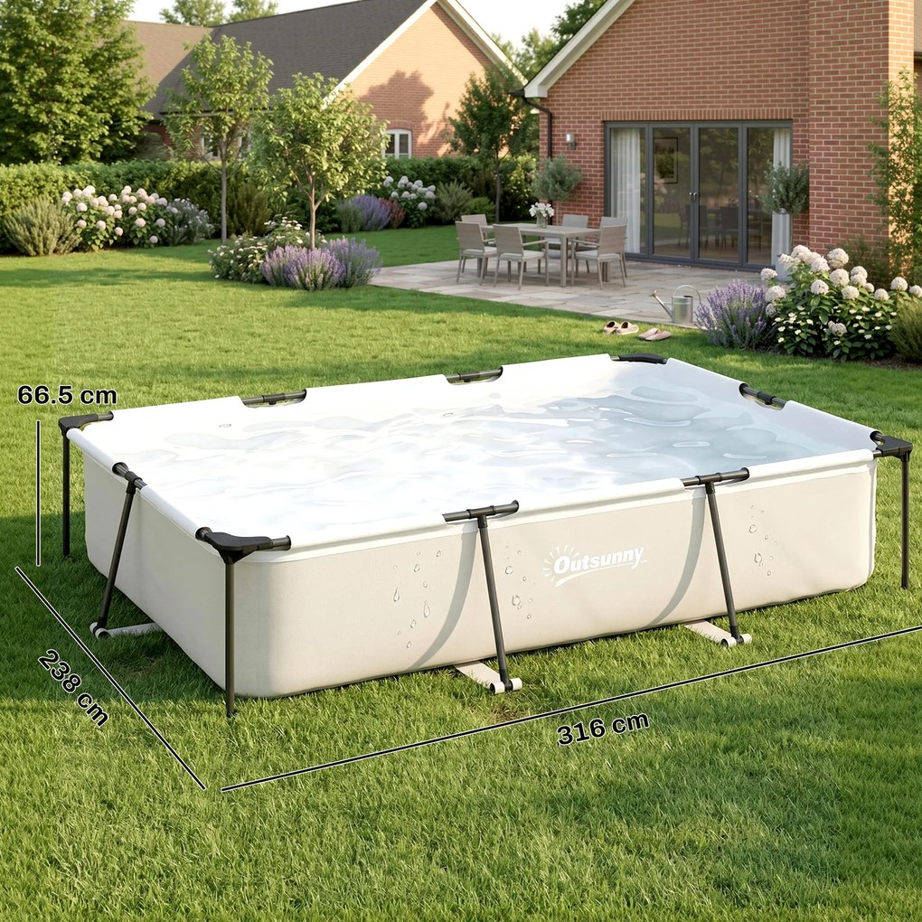 Outsunny Piscină demontabilă tubulară 316x238x66,5 cm 3700 L cu cadru metalic, plasture de reparare, fără filtru, gri | Aosom Romania