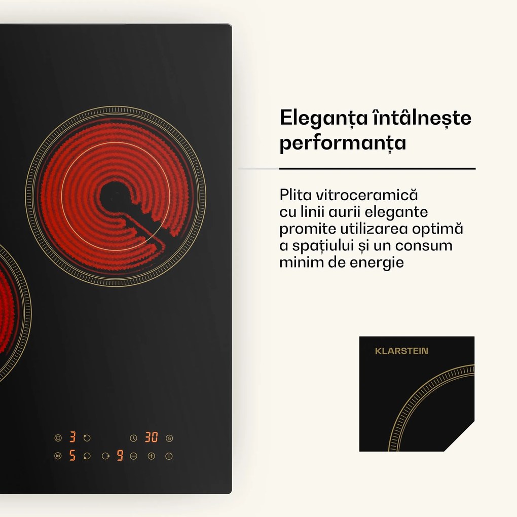Klarstein Victoria plită vitroceramică, 3 zone, Elegant, atemporal, 5000 W, 45 cm