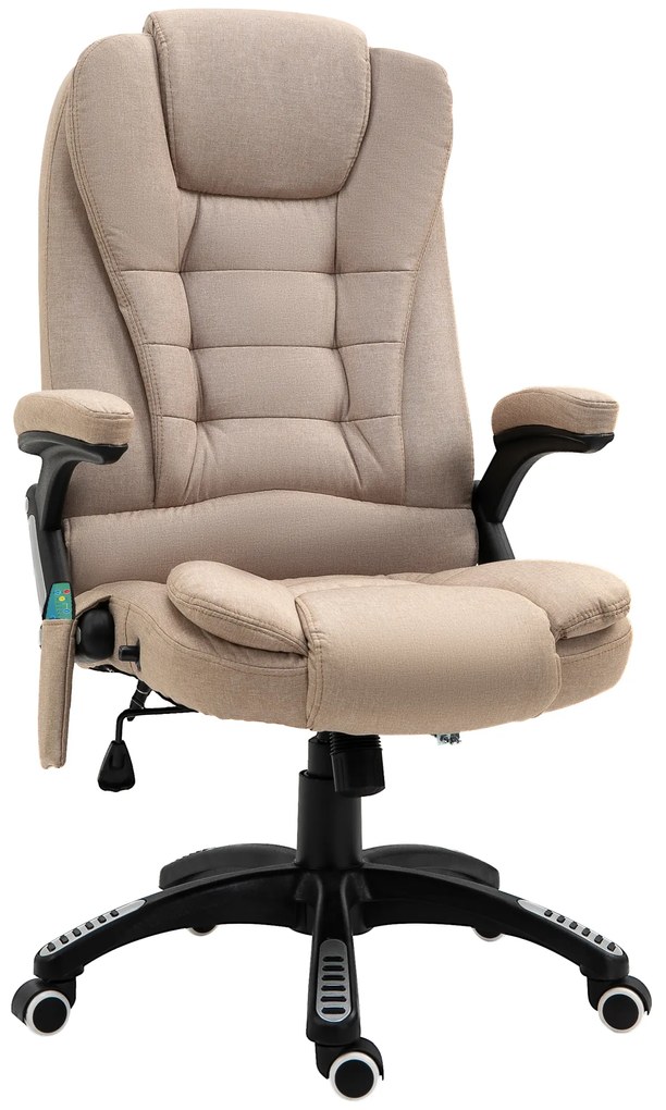 Scaun birou Vinsetto cu 6 puncte de masaj si functie de incalzire si reglabil pe inaltime, bej | Aosom Romania