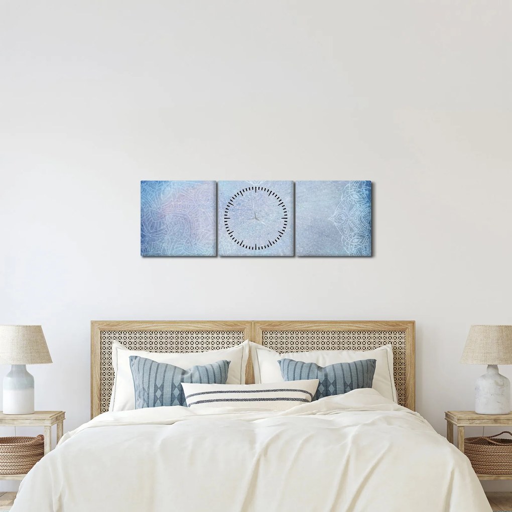 Tablou - Mandala in albastru (cu ceas) (90x30 cm)