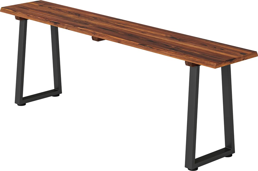 Outsunny Banc de grădină din lemn fără spătar, picioare trapezoidale din oțel, 2 locuri cu aspect de lemn, 150x28x48 cm, carbonizat | Aosom Romania