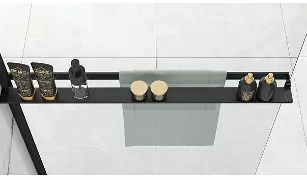 Paravan de dus tip Walk-in Rea Aero 80x195 cm si etajera cu suport negru