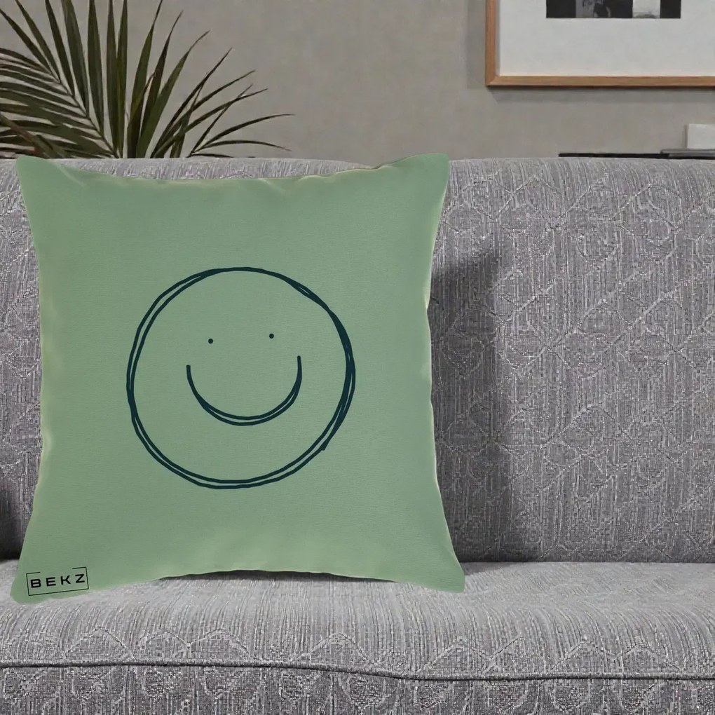 Perna Decorativa Smile Desen Minimalist, 40x40 cm, Verde, Husa Detasabila, Perna Inclusa, BEKZ®