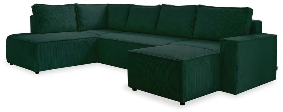 Colțar verde închis extensibil cu tapițerie din catifea reiată (cu colț pe partea stângă /în formă de "U") Brave Dave – Miuform