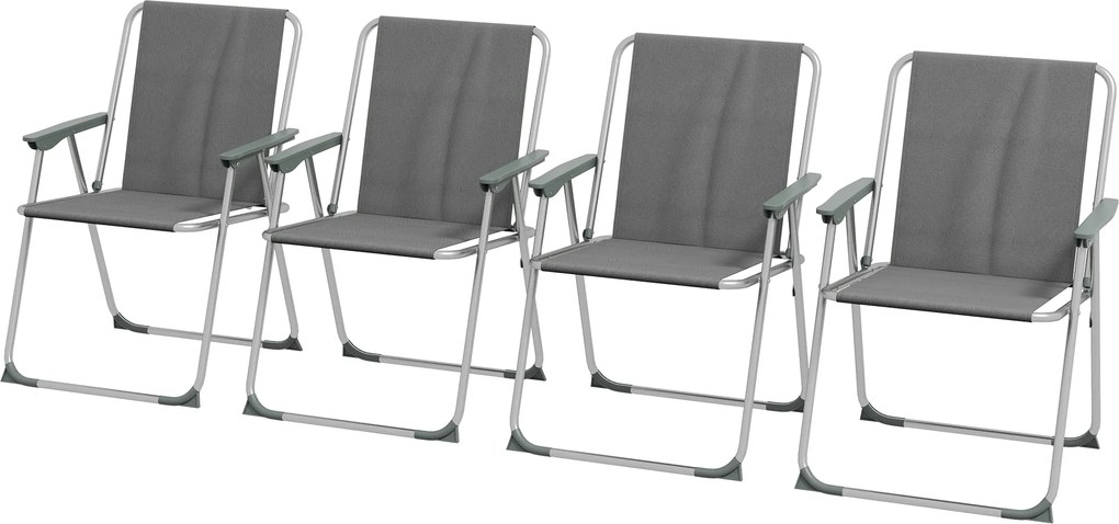 Outsunny Lot de 4 scaune pliante de gradina camping plaja cu suporturi pentru brate, tesatura Oxford, gri | Aosom Romania