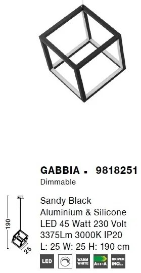 Lustra / Pendul LED design modern geometric GABBIA negru NVL-9818251