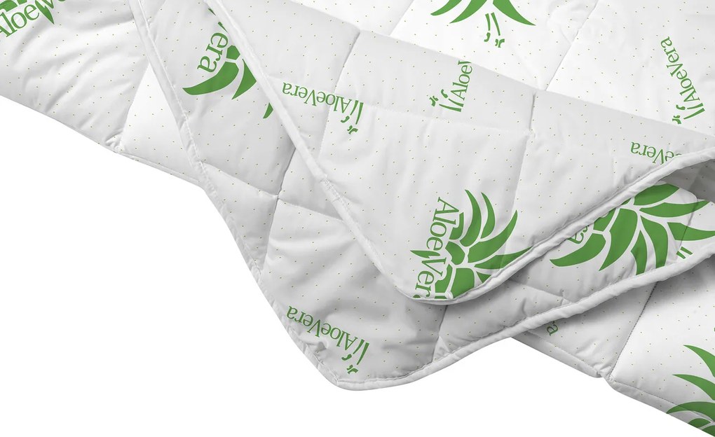 Set Aloe Vera Essence, 2 perne microfibra 50x70 cm si pilota matlasata 350g/mp, 200x220 cm