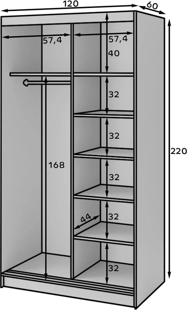 Dulap lemn masiv glisant Marrphy II - Czarny Mat / Dąb Caramel (WAR-II-MAR-BM-120)