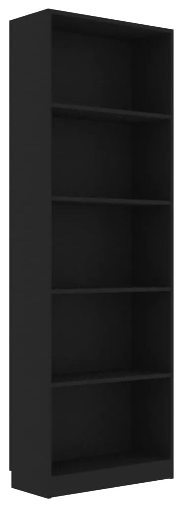 Bibliotecă cu 5 rafturi, negru, 60 x 24 x 175 cm, pal