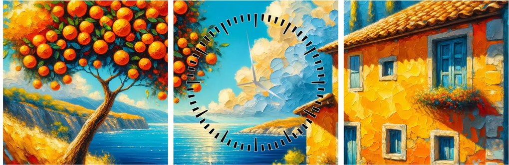 Tablou - Casă cu portocale II. (cu ceas) (90x30 cm)