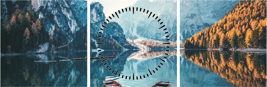 Tablou - Bărci pe Lacul Braies (cu ceas) (90x30 cm)