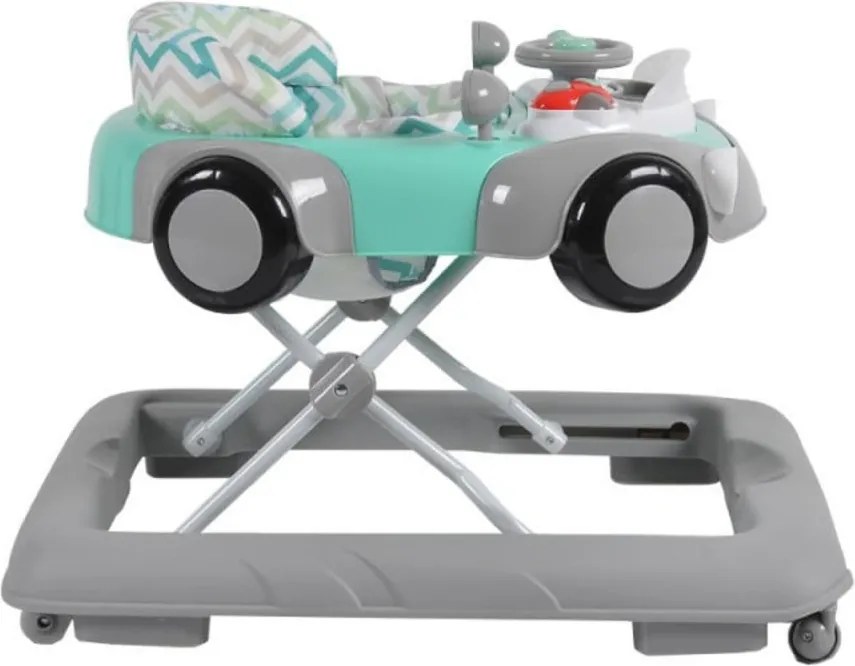 Premergator Reglabil in 3 Trepte NOVOKIDS™ Shelby Mini Car , Roti silentioase, Pliabil, 8 Roti, Cu Melodii si volan, Model Masinuta, Turquoise