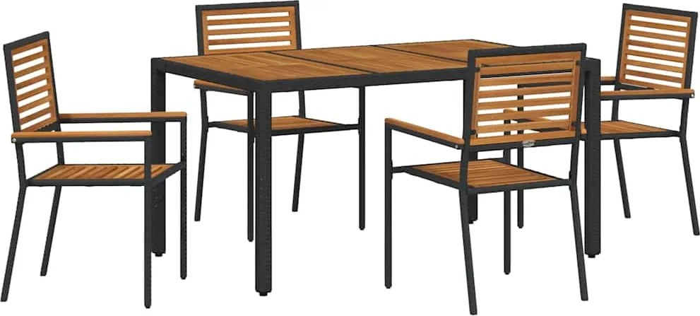 vidaXL Set de masă pentru grădină 5 pcs Negru și Maro poliratan