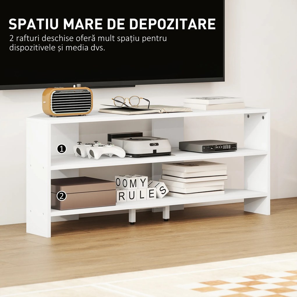 HOMCOM Comodă TV de Colț 47" max cu 2 Rafturi Deschise din Lemn Alb | Aosom Romania