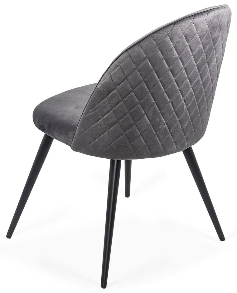 Scaun de dining BUC 207 gri din catifea, cu picioare metalice negre