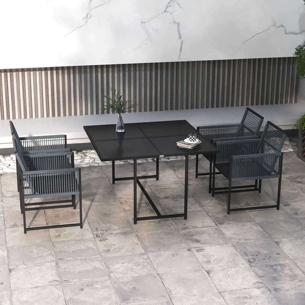 Outsunny Set mobilier de grădină 5 piese, Grup de dining în aer liber, rezistent la intemperii, 1 masă, 4 scaune, Gri | Aosom Romania
