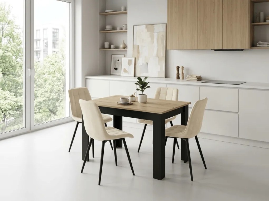Scaun de masa SPLIT VELVET cu picioare negre, bej deschis